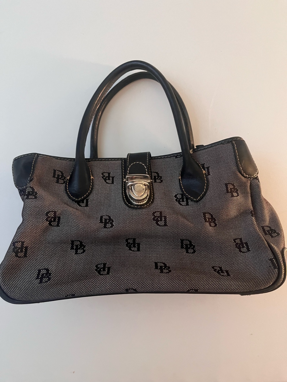 Vintage Dooney & Bourke Gray Canvas Monogram Satchel